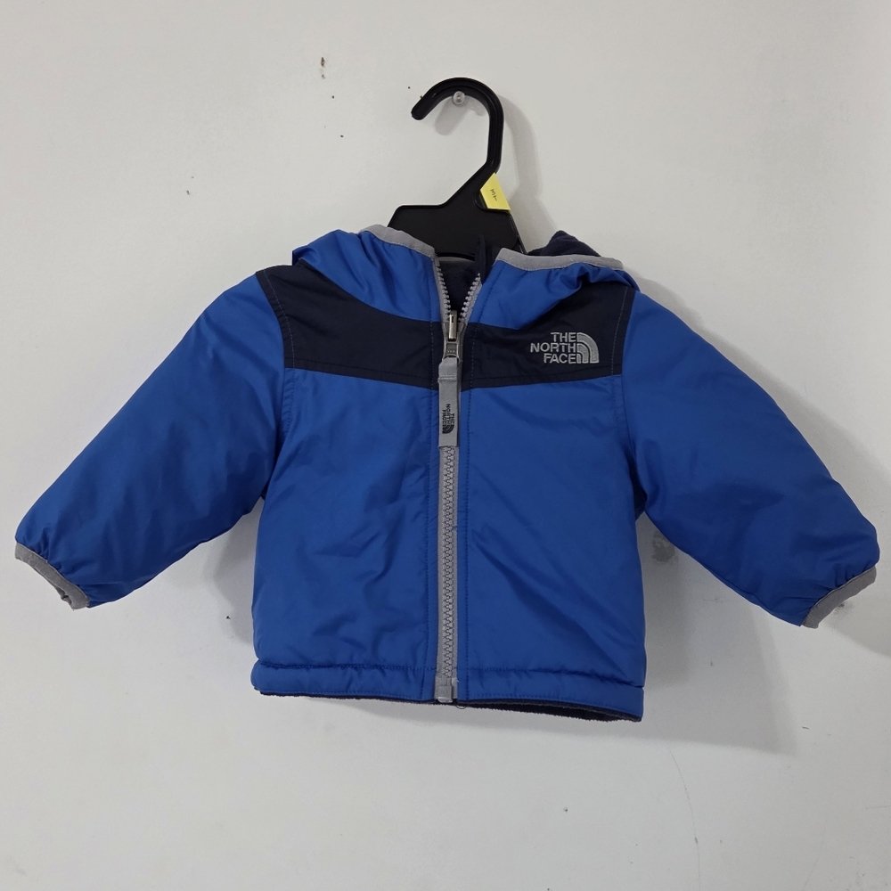 NORTH FACE Blue and Gray Puffer Reversible Jacket Coat 0 3 M